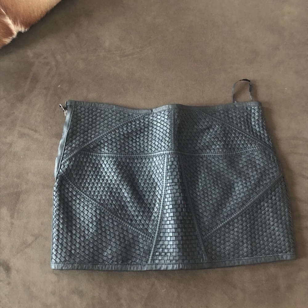 Leather woven mini skirt